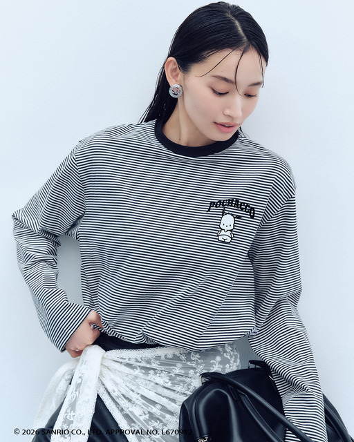 【ポチャッコ】裾ドロストボーダーロングTシャツ