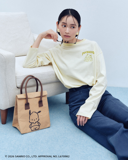 【ポチャッコ】裾ドロストボーダーロングTシャツ