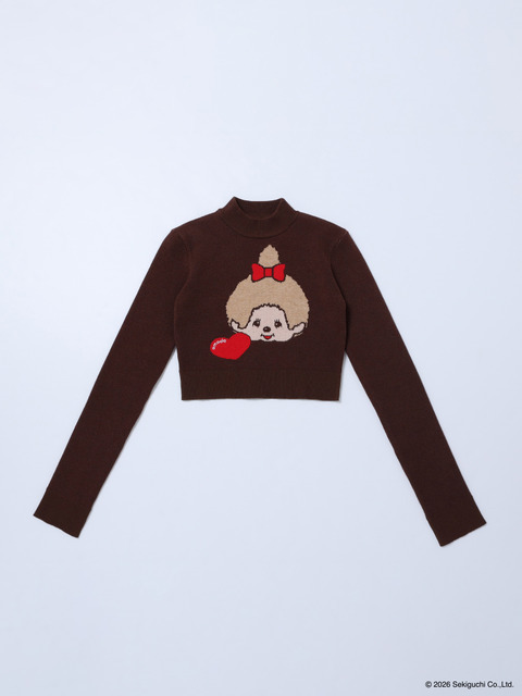【Monchhichi×EMODA】ジャガードハイネッククロップニット