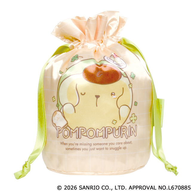 サンリオキャラクターズ　甘えんぼナミダ マチ付き巾着（ポムポムプリン）
