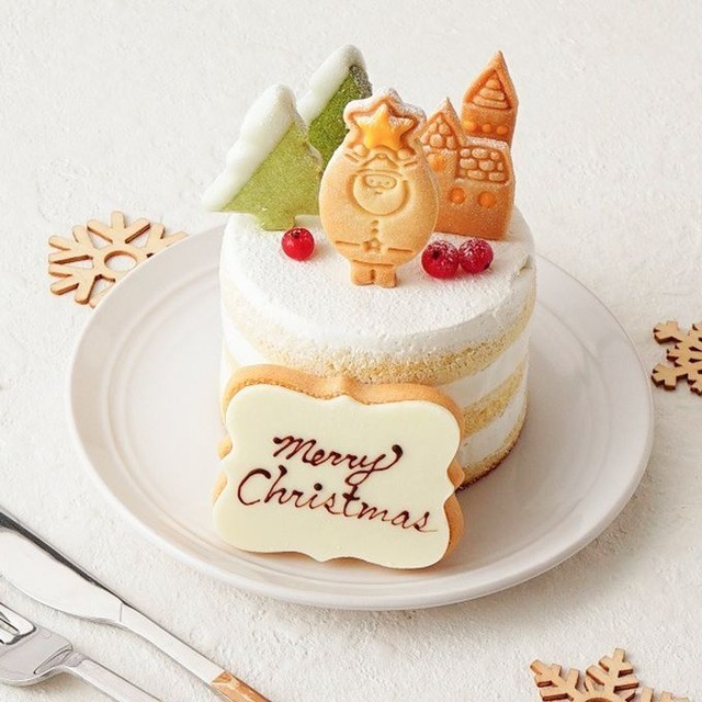 クリスマスのミニチュア風シンプルケーキ 豆乳クリーム 3号