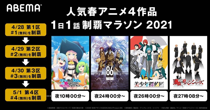 『スライム倒して300年』など4作品を毎日無料配信　ABEMAで「1日1話制覇マラソン 2021」開催