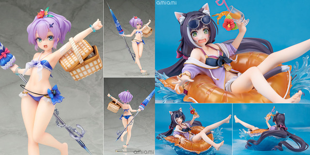 「アズールレーン ジャベリン ビーチピクニック！Ver. 1/7スケール 完成品フィギュア」(C)2017 Manjuu Co.，Ltd. ＆ Yongshi Co.，Ltd. All Rights Reserved. (C)2017 Yostar，Inc. All Rights Reserved.／「Lucrea(ルクリア) プリンセスコネクト！Re：Dive キャル(サマー) 1/7スケール 完成品フィギュア」(C)Cygames， Inc.