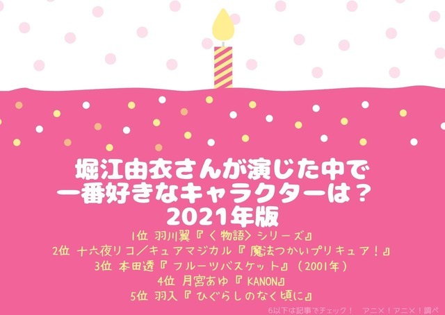 [堀江由衣さんが演じた中で一番好きなキャラクターは？ 2021年版]TOP５