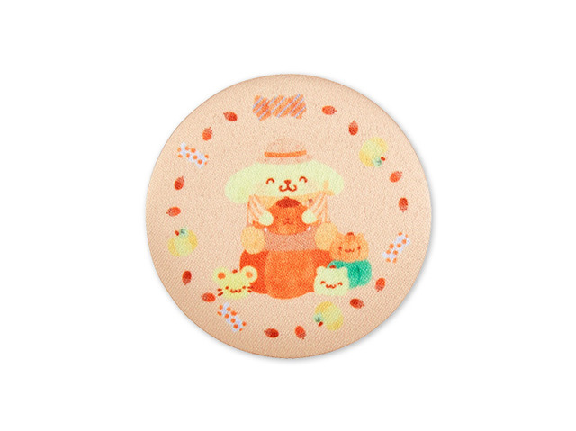 「ピューロハロウィングッズ」布缶バッジ440円(税込)_ポムポムプリン(C)2021 SANRIO CO., LTD. TOKYO, JAPAN 著作 株式会社サンリオ