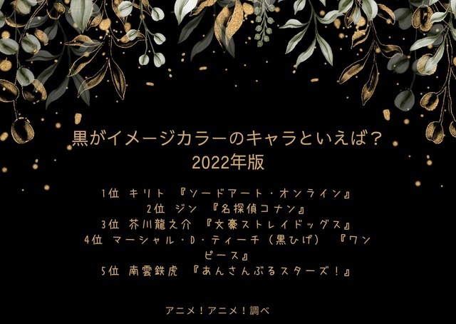 [黒がイメージカラーのキャラといえば？ 2022年版]ランキング１位～５位を見る