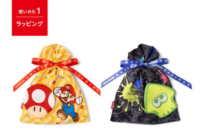 「スーパーマリオ　ラッピング×エコバッグ ミニ（スーパーキノコ）」「スプラトゥーン3　ラッピング×エコバッグ ミニ（イカ［イエロー］）」（C）Nintendo