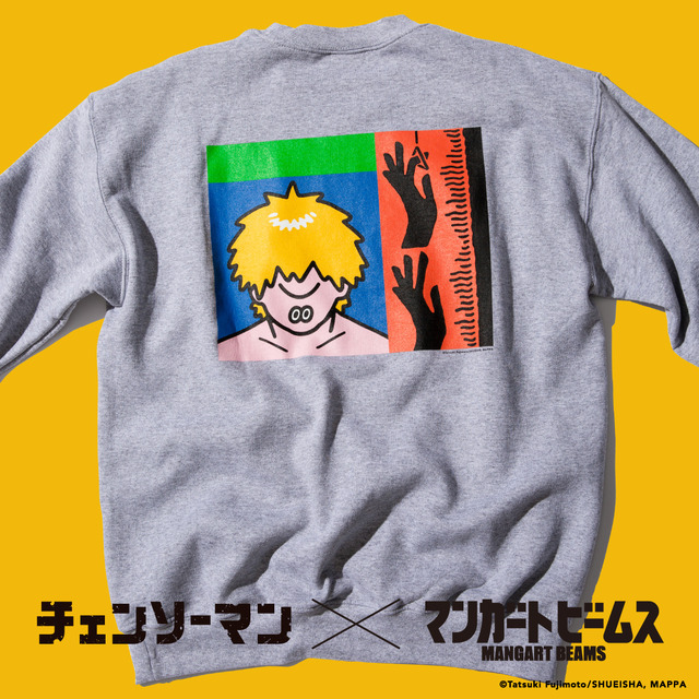 チェンソーマンｘMANGART BEAMS デンジ_crew sweat(C)藤本タツキ／集英社・ＭＡＰＰＡ(C)Tatsuki Fujimoto/SHUEISHA, MAPPA(C)TF/S,M