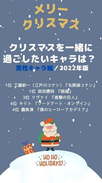 [クリスマスを一緒に過ごしたいキャラは？ 2022年版 男性キャラ編]ランキング1位～5位を見る