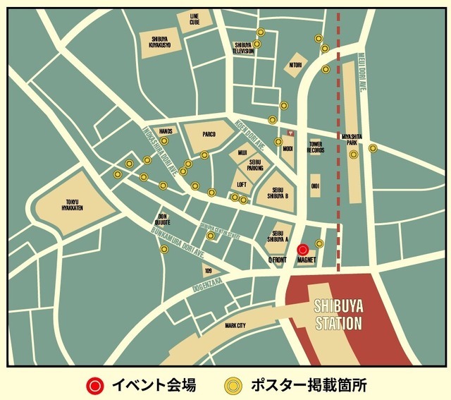 「渋谷で発見！SPY×FAMILY ポスター！」ポスター掲載箇所/イベント会場 MAP（C）遠藤達哉／集英社・SPY×FAMILY 製作委員会