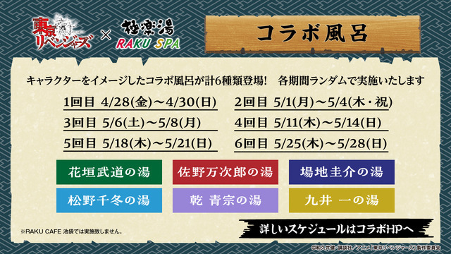 「TVアニメ『東京リベンジャーズ』×極楽湯・RAKU SPA第二弾コラボ “Relax 極楽上等! 2nd”」6種類のコラボ風呂が登場（C）和久井健・講談社／アニメ「東京リベンジャーズ」製作委員会