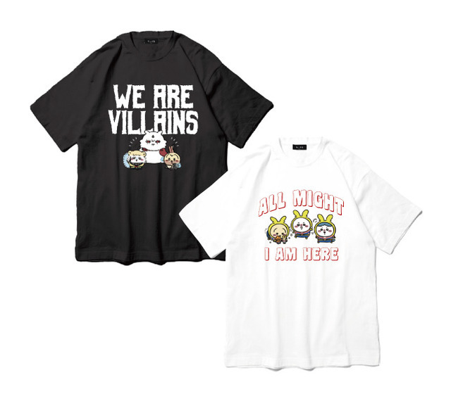 「僕のヒーローアカデミア × ちいかわ POP UP STORE」Tシャツ WE ARE VILLAINS（ブラック） ALL MIGHT I AM HERE（ホワイト）（M・L・XLサイズ）（C）堀越耕平／集英社・僕のヒーローアカデミア製作委員会（C）ナガノ／ちいかわ製作委員会