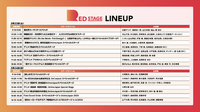 「AnimeJapan 2024」RED STAGE LINEUP