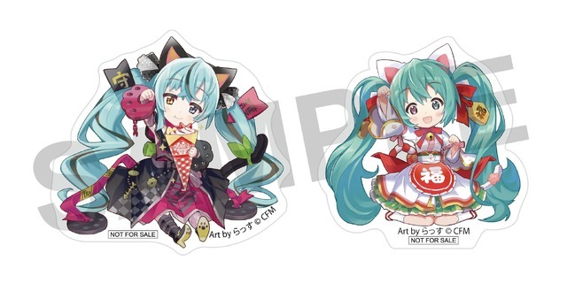 『「初音ミク×招き猫」POP UP STORE』「キャラアニ.com」限定購入特典ステッカー Art by らっす（C）Crypton Future Media, INC. www.piapro.net