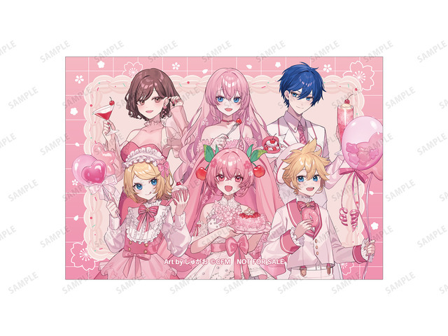 「『桜ミク』 POP UP STORE in ロフト」「描き下ろし 集合 桜パーティーver. Art by しゅがお ブロマイド イベント限定特典」Art by しゅがお（C）Crypton Future Media, INC. www.piapro.net