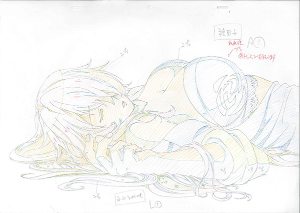 保健室のベッド下の床で寝ている絵里子『この世の果てで恋を唄う少女YU-NO』第12話の原画を公開