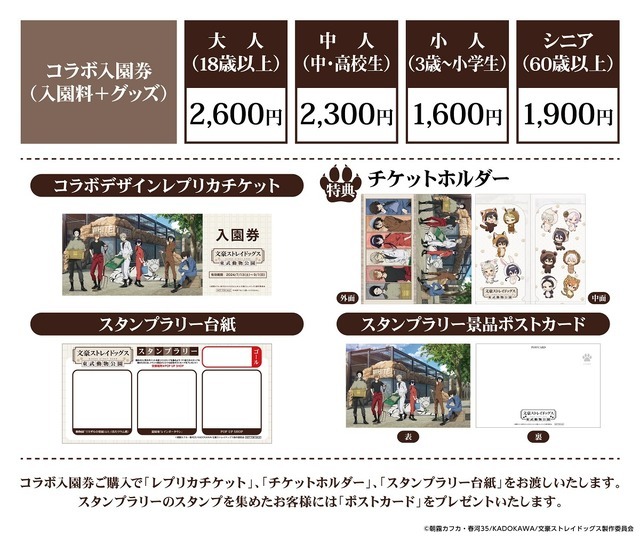 「文豪ストレイドッグス×東武動物公園」コラボ入園券案内（C）朝霧カフカ・春河35/ＫＡＤＯＫＡＷＡ/文豪ストレイドッグス製作委員会