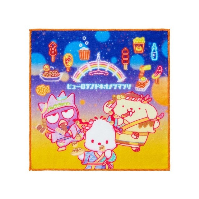 「ピューロランドネオナツマツリ ガーゼタオル（ポムポムプリン＆ポチャッコ＆バッドばつ丸）」（C）2024 SANRIO CO., LTD. TOKYO, JAPAN 　著作 株式会社サンリオ