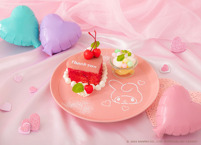 マイメロディ50周年記念テーマカフェメニュー「【バースデーメニュー】みんなでお祝い・デコプレート」（C）2024 SANRIO CO., LTD. APPROVAL NO. L654057