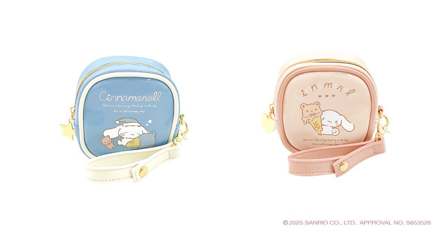 「シナモロールのんびりマルシェ」ミニスクエアポーチ（各2,178円）（C）2025 SANRIO co., LTD. APPROVAL. NO. S653526