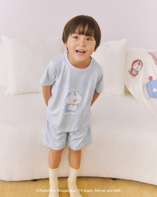 【ドラえもん】【キッズ】ワンポイントTシャツ、【ドラえもん】【キッズ】総柄ショートパンツ