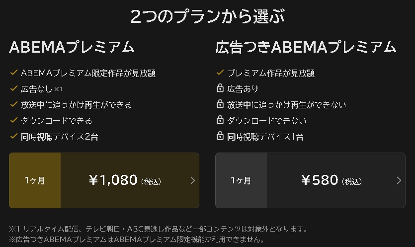 ABEMAプレミアム 料金プラン