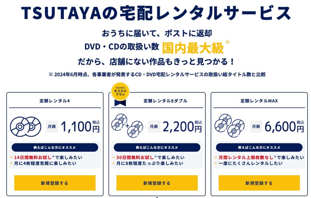 TSUTAYA宅配レンタルDVD定額プラン