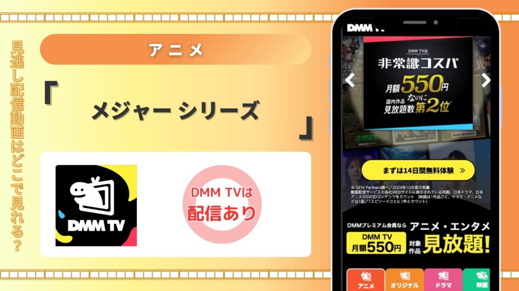 DMMTVでアニメ「メジャー」を全シリーズ無料視聴できる