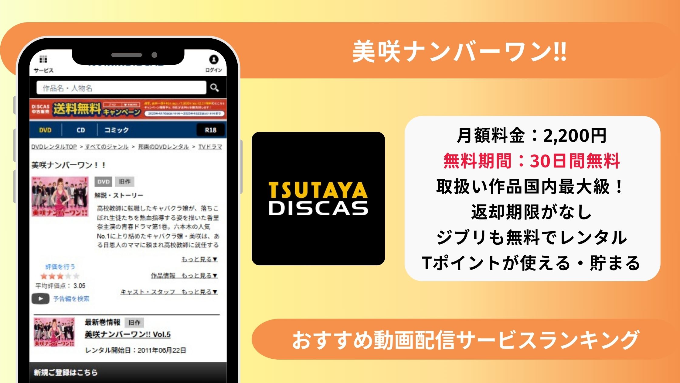 ドラマ美咲ナンバーワン配信TSUTAYADISCAS無料視聴