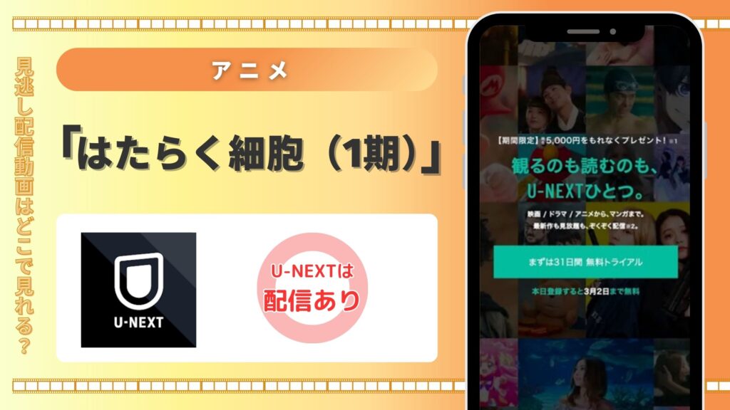 アニメ「はたらく細胞（1期）」はU-NEXTの無料トライアルで全話見放題視聴できる