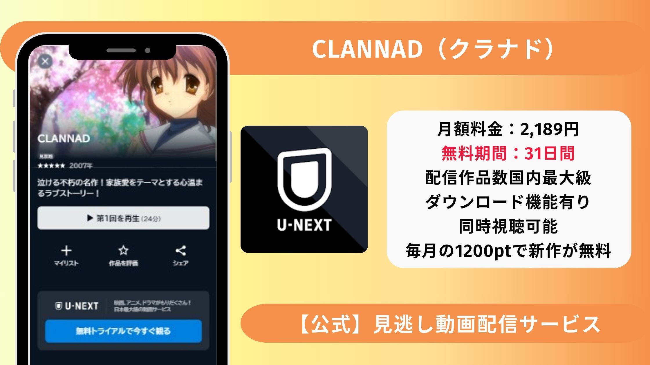 アニメクラナド配信U-NEXT無料視聴