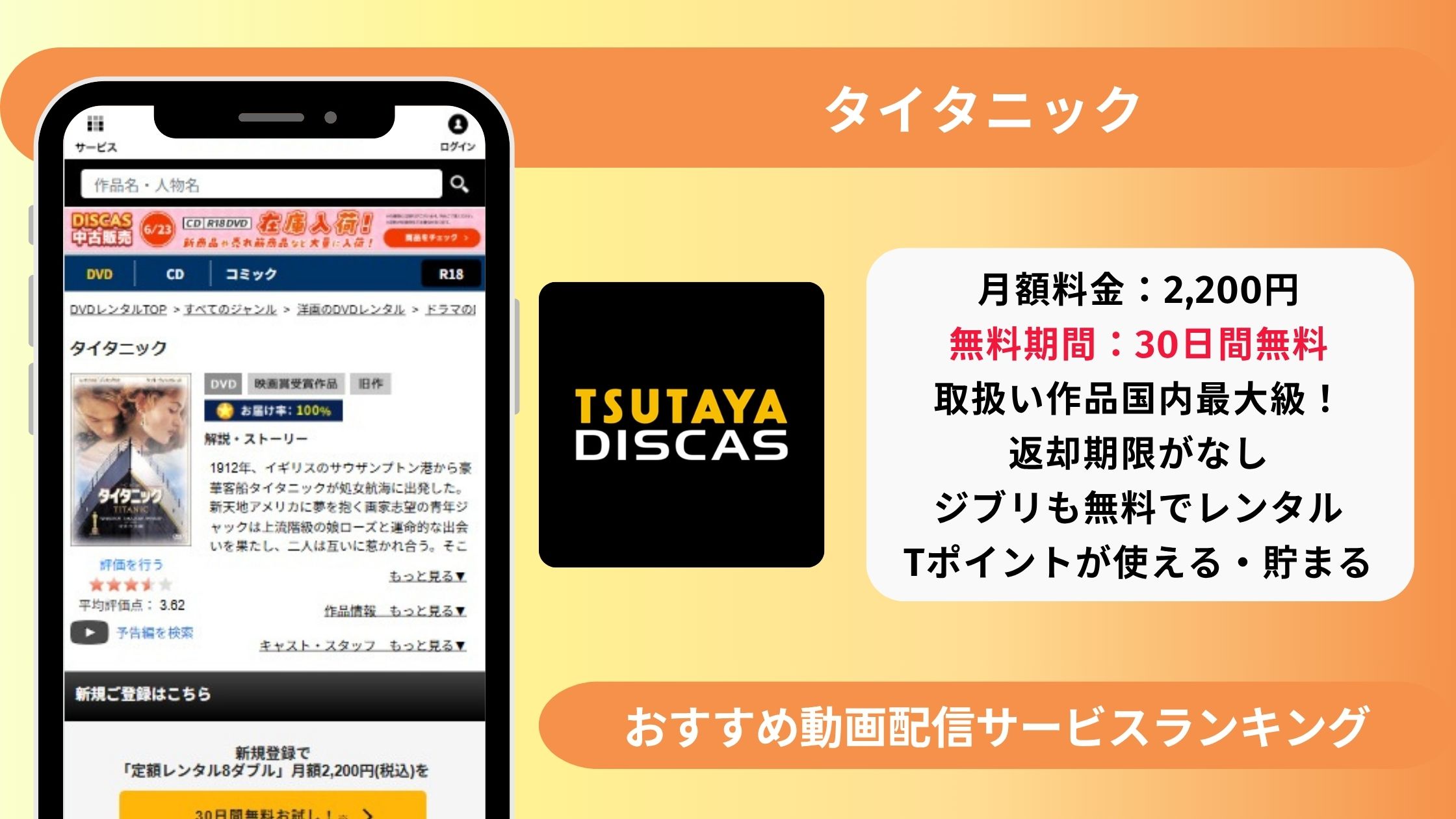映画タイタニック配信TSUTAYADISCAS無料視聴