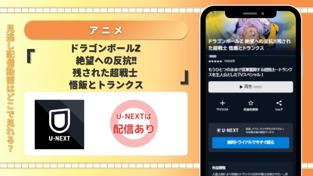 U-NEXT　ドラゴンボールZ 絶望への反抗!!残された超戦士 悟飯とトランクス