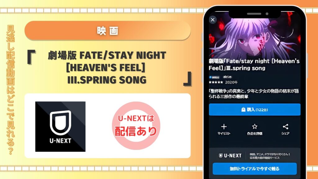 Fate-stay night ヘブンズフィール（3章）配信U-NEXT