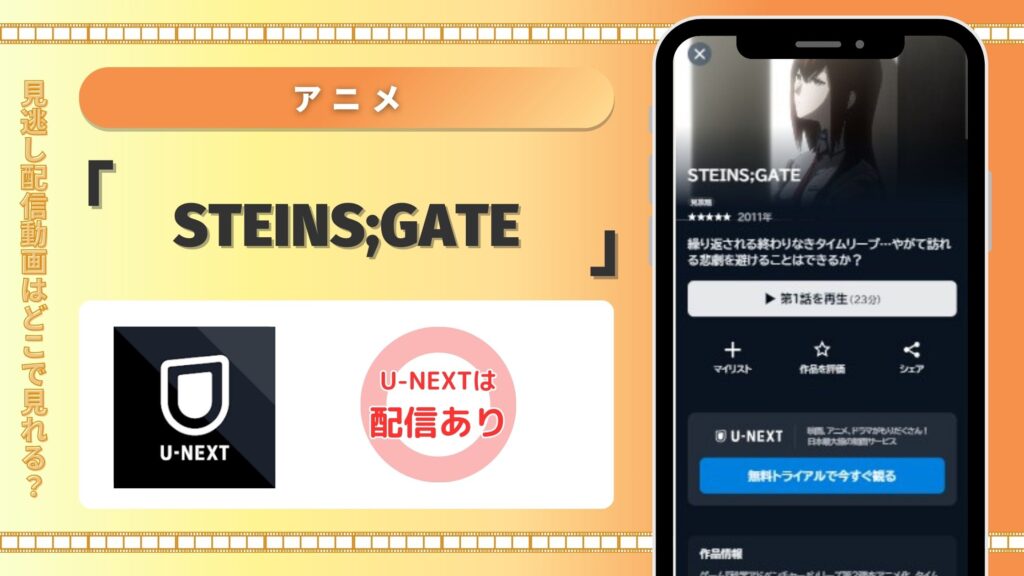 アニメ「STEINS;GATE」はU-NEXTの無料トライアルで全話見放題視聴できる