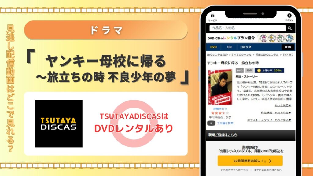 ドラマヤンキー母校に帰る旅立ちの時 不良少年の夢配信TSUTAYADISCAS無料視聴