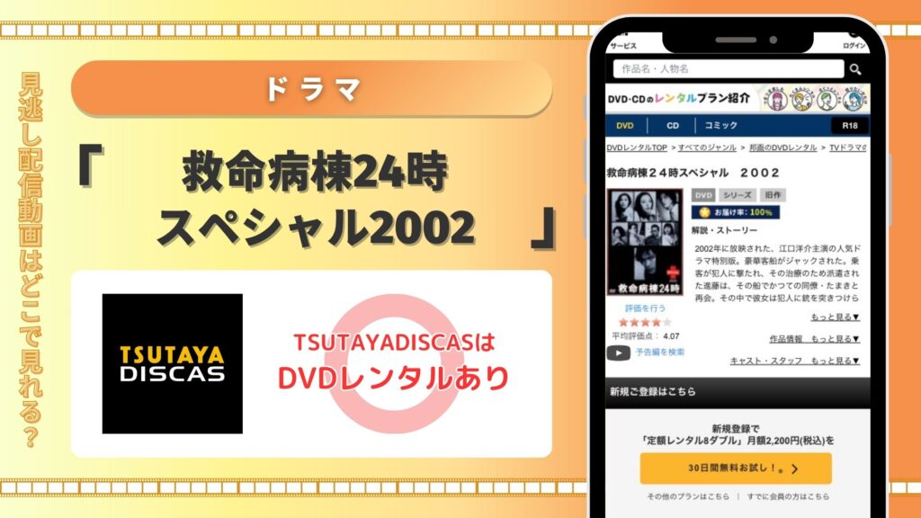 ツタヤディスカス ドラマ 救命病棟24時 無料視聴