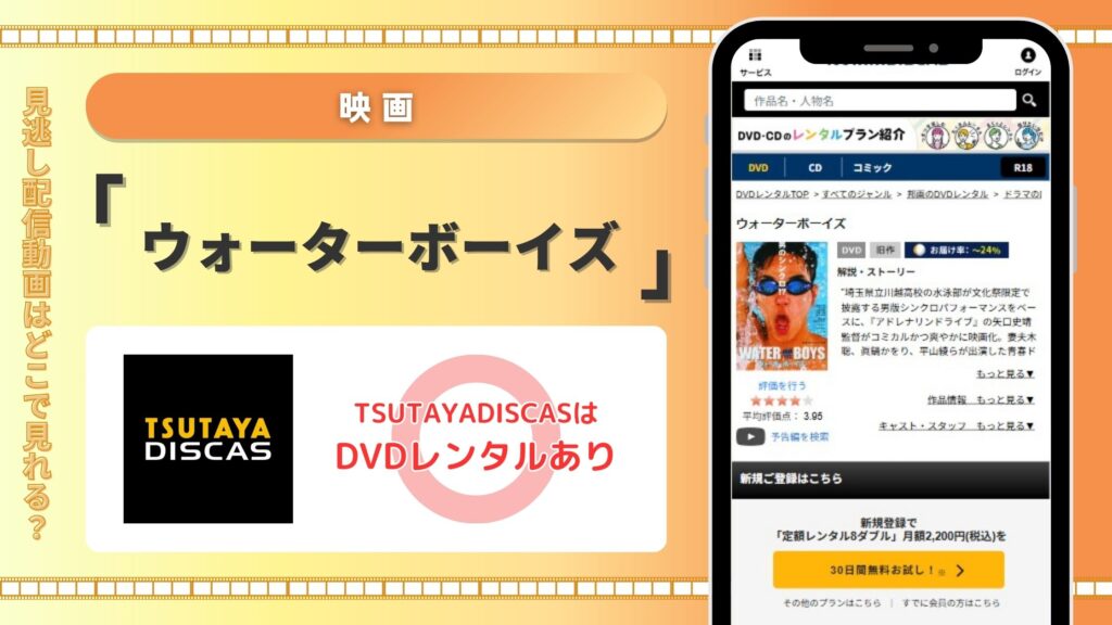 映画ウォーターボーイズ配信TSUTAYADISCAS無料視聴