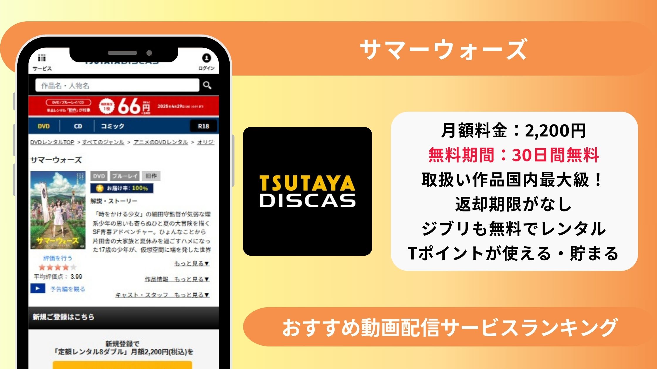 映画サマーウォーズ配信TSUTAYADISCAS無料視聴