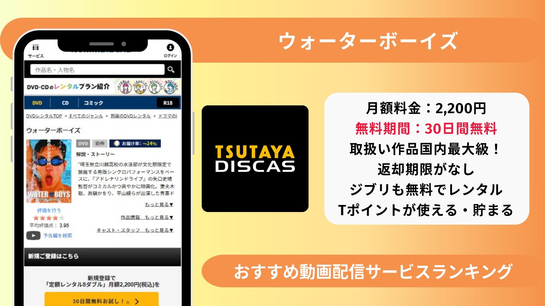映画ウォーターボーイズ配信TSUTAYADISCAS無料視聴