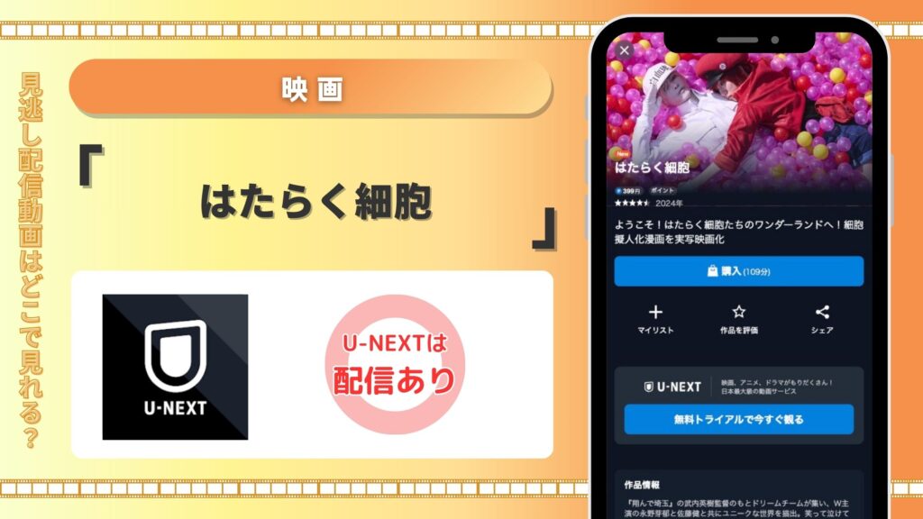 U-NEXT 映画 はたらく細胞 無料視聴