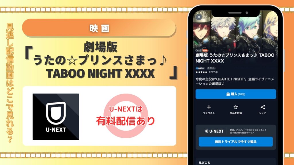 U-NEXT 映画 劇場版 うたの☆プリンスさまっ♪ TABOO NIGHT XXXX 無料視聴
