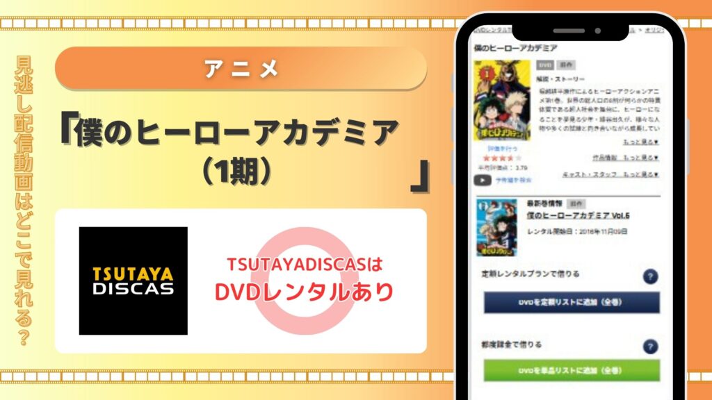 【30日間無料】TSUTAYA DISCASのDVDレンタルでアニメ「僕のヒーローアカデミア(1期)」を視聴