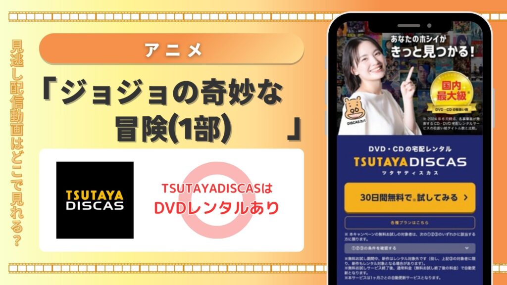 【30日間無料】TSUTAYA DISCASのDVDレンタルでアニメ「ジョジョの奇妙な冒険(1部)」を視聴