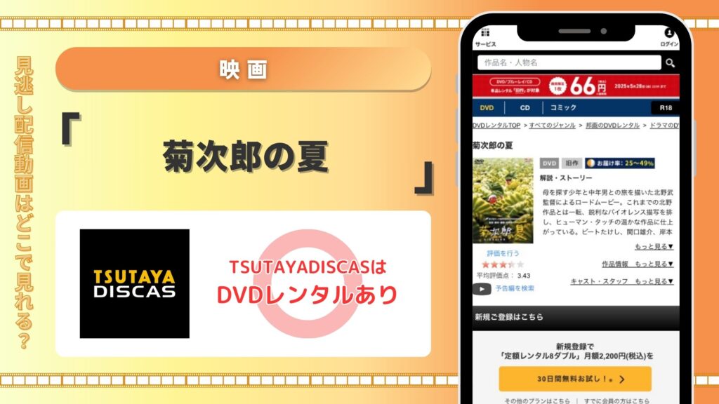 ツタヤディスカス 映画 菊次郎の夏 無料視聴