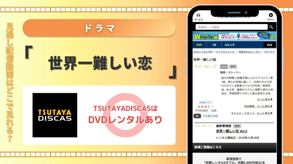 ドラマ世界一難しい恋配信TSUTAYADISCAS無料視聴