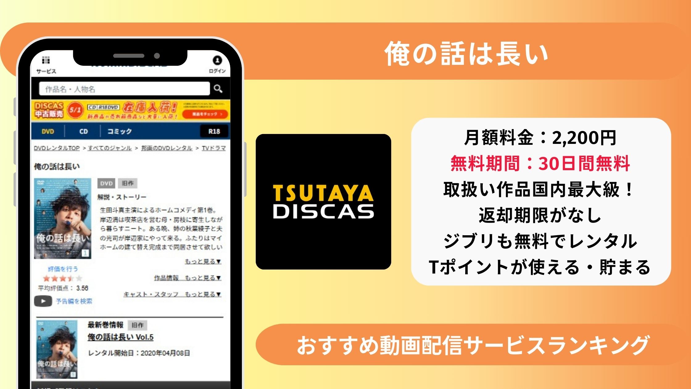 ドラマ俺の話は長い配信TSUTAYADISCAS無料視聴