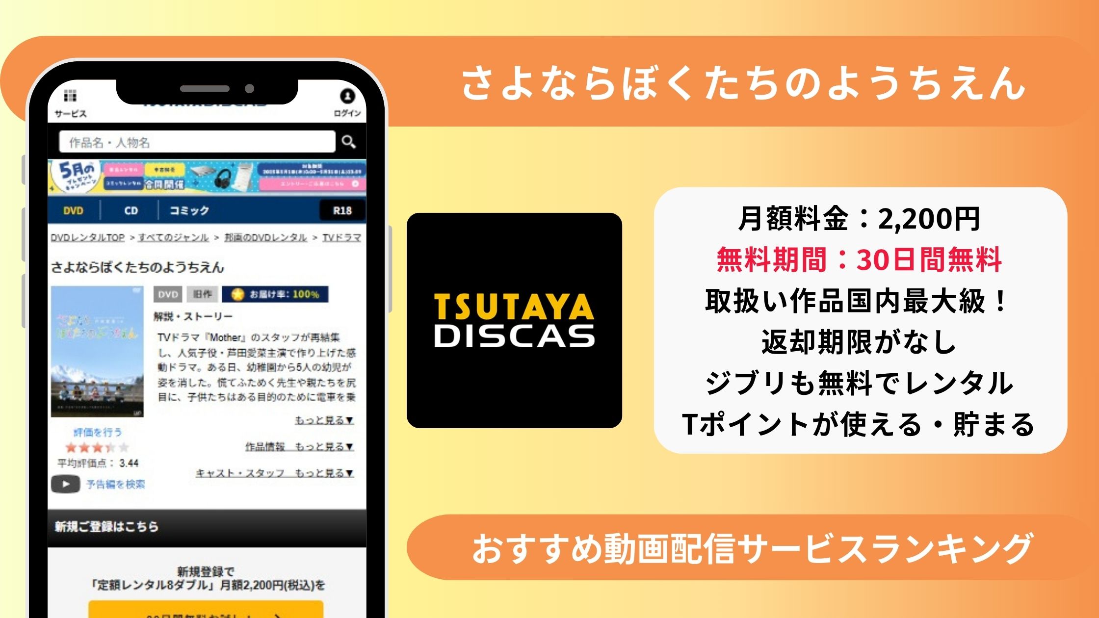 ドラマさよならぼくたちのようちえん配信TSUTAYADISCAS無料視聴