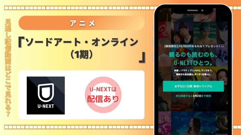 アニメ「ソードアート・オンライン(1期)」はU-NEXTの無料トライアルで全話見放題視聴できる