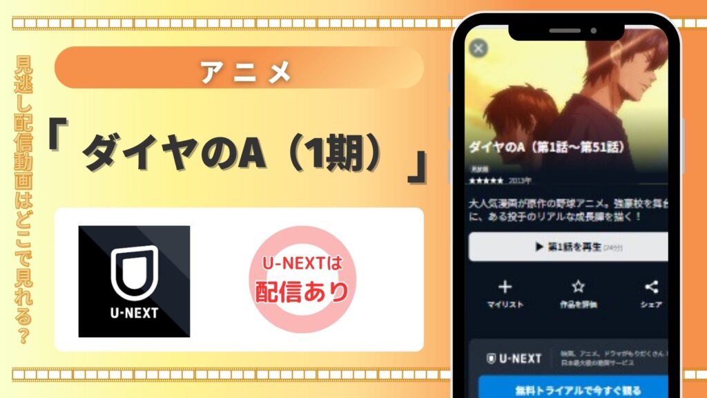 アニメ「ダイヤのA(1期)」はU-NEXTの無料トライアルで全話見放題視聴できる